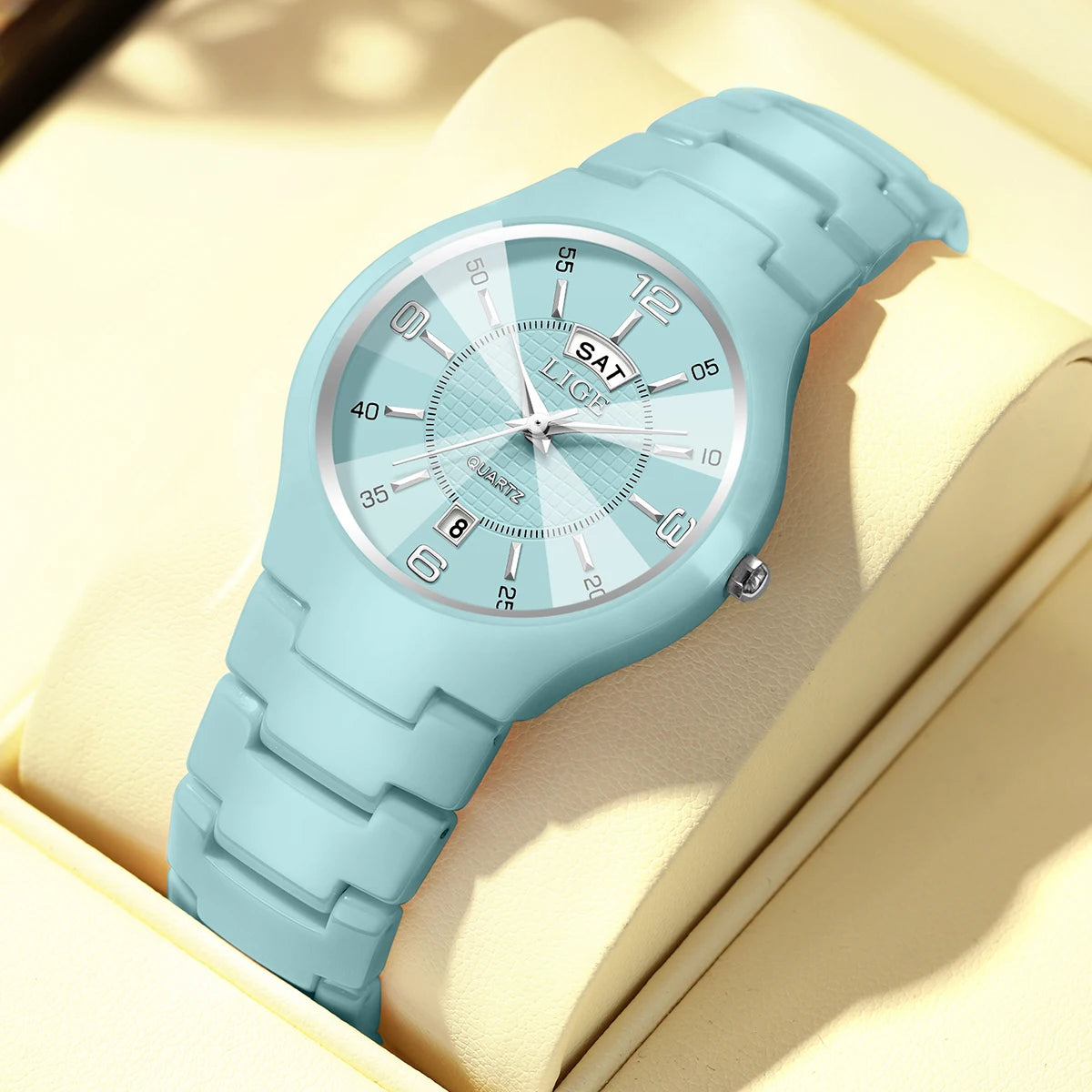 LIGE Fashion Elegant Women's Wristwatch Luxury Ceramics Strap Auto Date Week Waterproof Small Dial Quartz Watches for Woman Gift