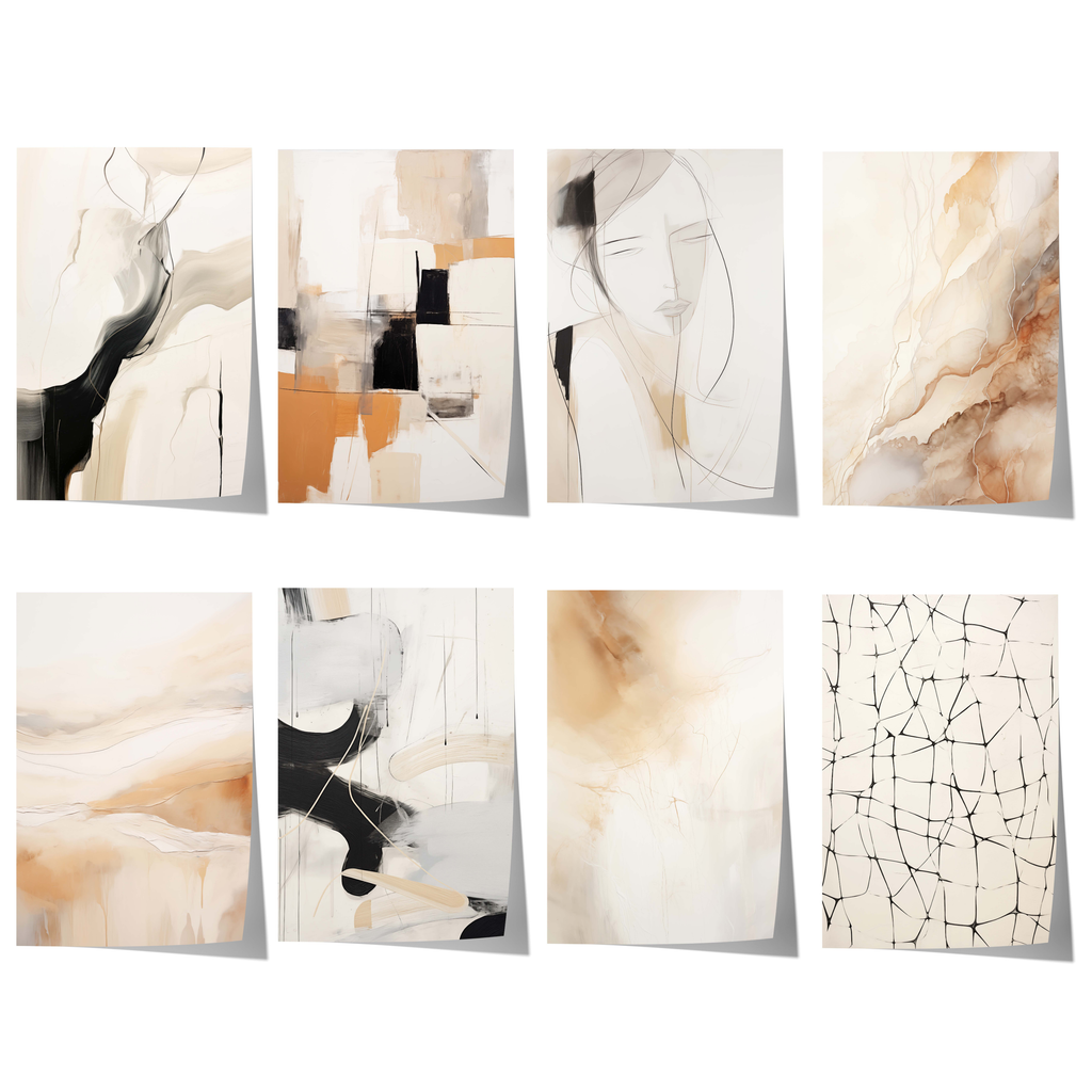 Abstrakte Beige Schwarz Poster · Geschenkidee · Künstlerische Linienzeichnungen und Moderne Strukturkunst in Neutralen Naturtönen · Dekoprint ohne Rahmen