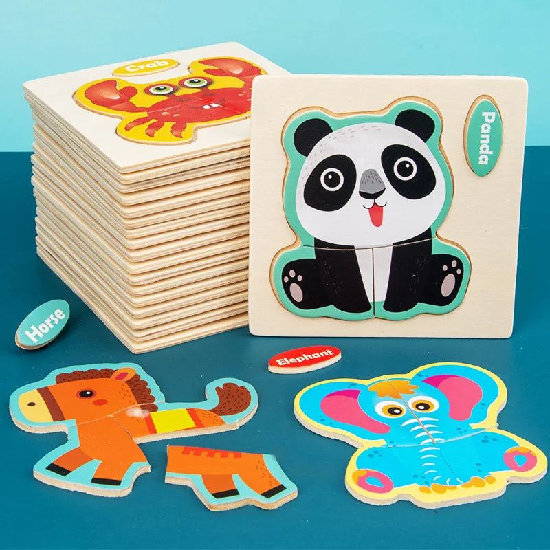 Wooden Toy 3D Jigsaw Puzzle Small Size Cartoon Animal Puzzle Board Kids Early Learning Educational Toys for Children Gifts