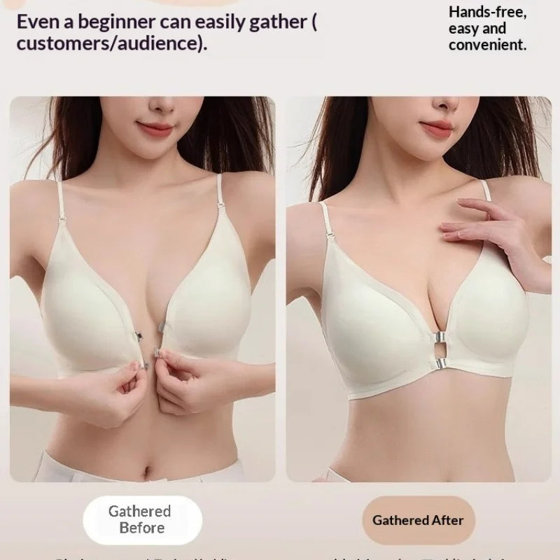 KUCLUT  Women's Front Button Cross Hanging Neck Beautiful Back Invisible Seamless Bra Gathering Without Steel Ring Underwear