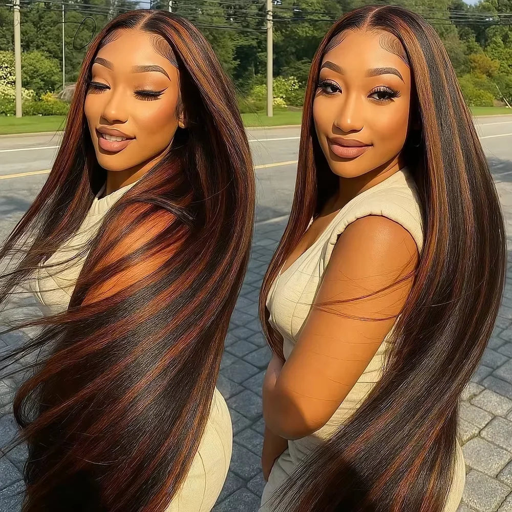 FB30 Bone Straight Human Hair 13x4 HD Transparent Lace Front Wig Brazilian Human Hair Pre Plucked Bleached Knots Glueless Wig For Black Women No Shed No Tangle 30 40 Inch