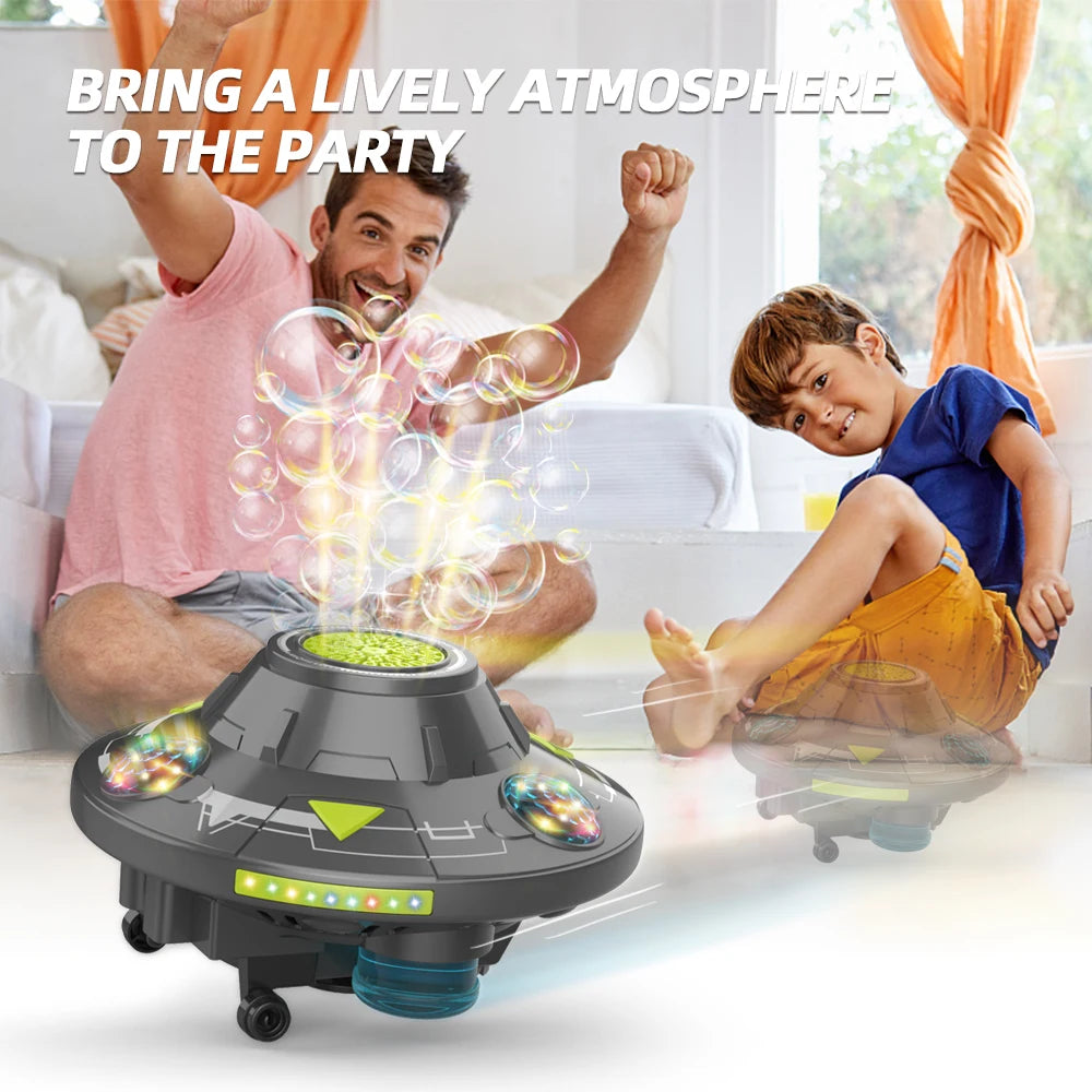 UFO Colorful Flying Disc Fully Automatic Electric Sound and Light Rotating Obstacle Avoidance Space Bubble Machine