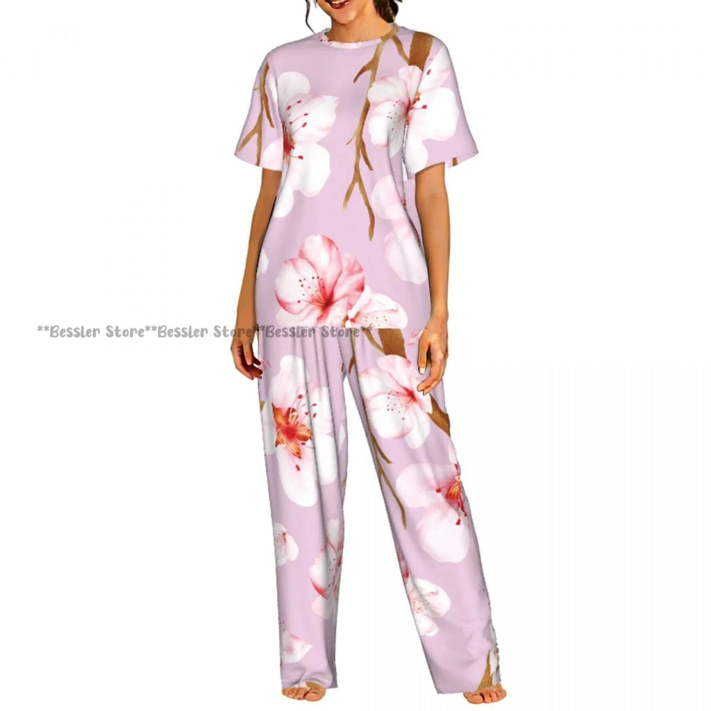 Women's 2-piece set Delicate Daisy Floral Pajamas Short sleeved Top and Pants Sleepwear