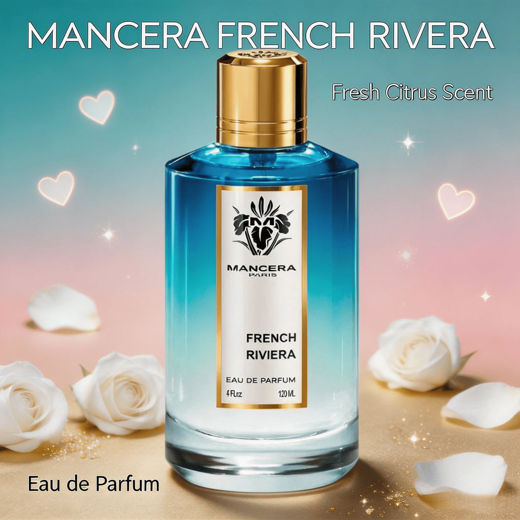Mancera French Riviera Eau de Parfum – Fresh Marine Citrus Fragrance (Sea Salt, Lemon, Musk) 120ml long-lasting fragrance, allowing the aroma to stick to the skin for a long time, creating a relaxed and lazy atmosphere by the seaside