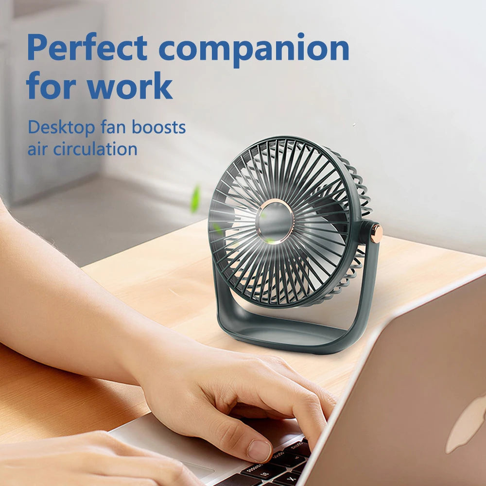 Portable Mini Desktop Fan Light Adjustable Angle 5 Speed Settings Rechargeable Battery Quiet Charging for Home Outdoors