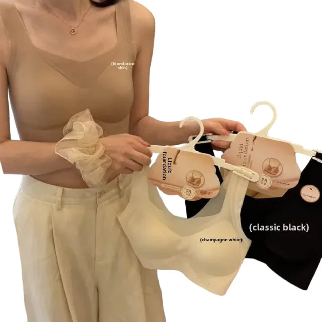KUCLUT Ice Skin Foundation Liquid Ultra Thin Soft Support Vest Seamless Fixed Cup Anti Exposure Tube Top Bra for Women