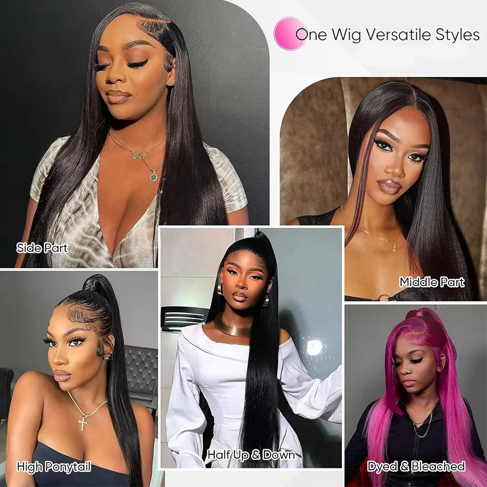 Natural Black Bone Straight Human Hair Front Wig 360 13x6 13x4 7x6 HD Lace Brazilian Human Hair Natural Hairline No Shed No Tangle For Women Daily Work Party Wear 38 40 Inch