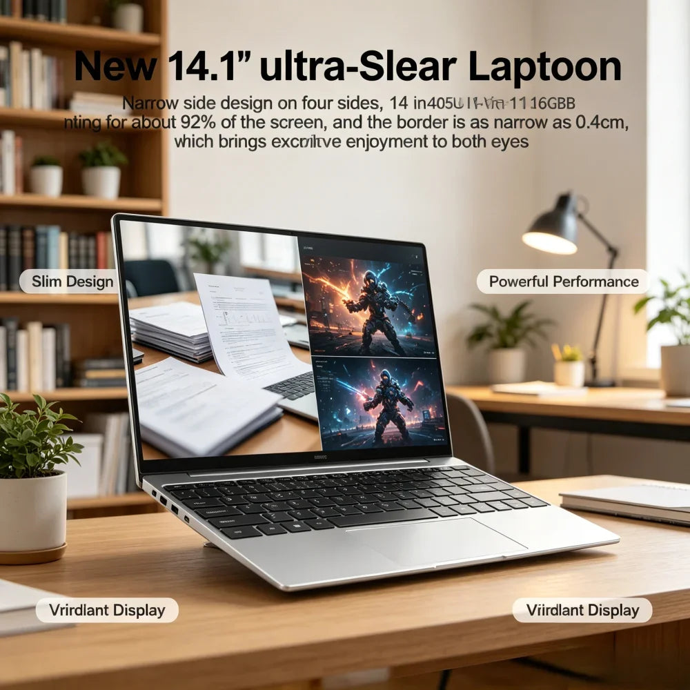 14.1" Ultra Slim Laptop Intel 4405U Win11 Pro 16GB RAM 2TB SSD 1080P HD Office Gaming Laptop