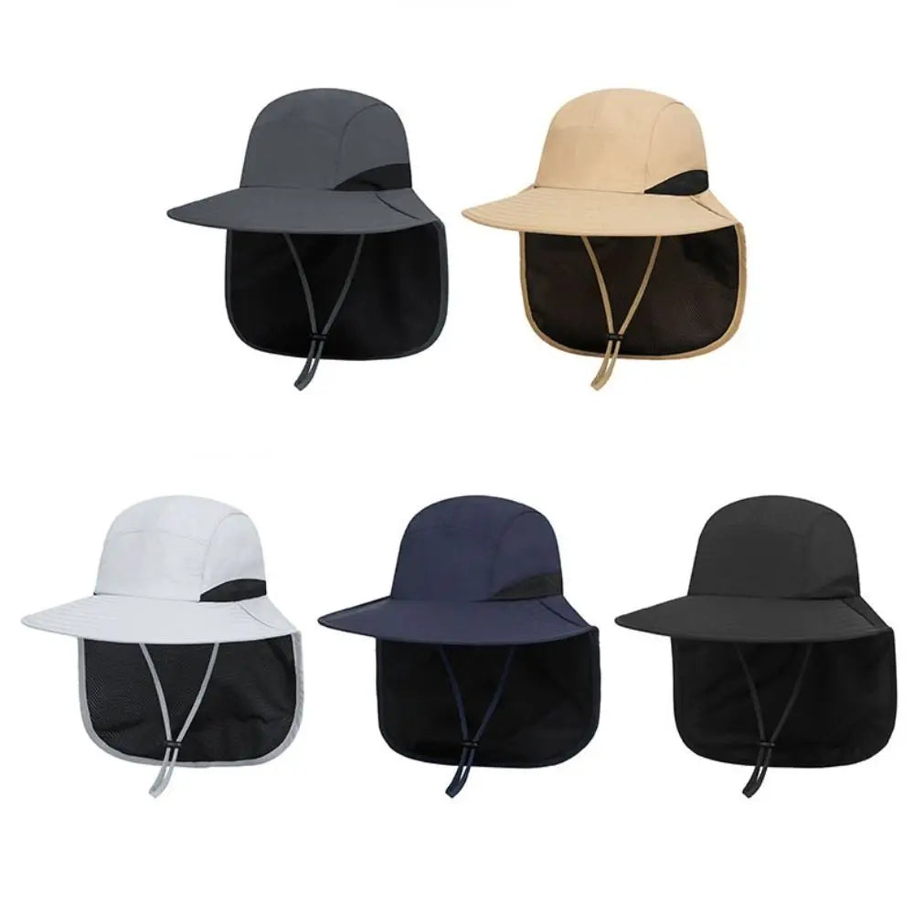 Simple Wide Brim Outdoor Sun Hat UV Protection with Neck Flap Fisherman Cap Breathable Quick-drying Bucket Cap Beach