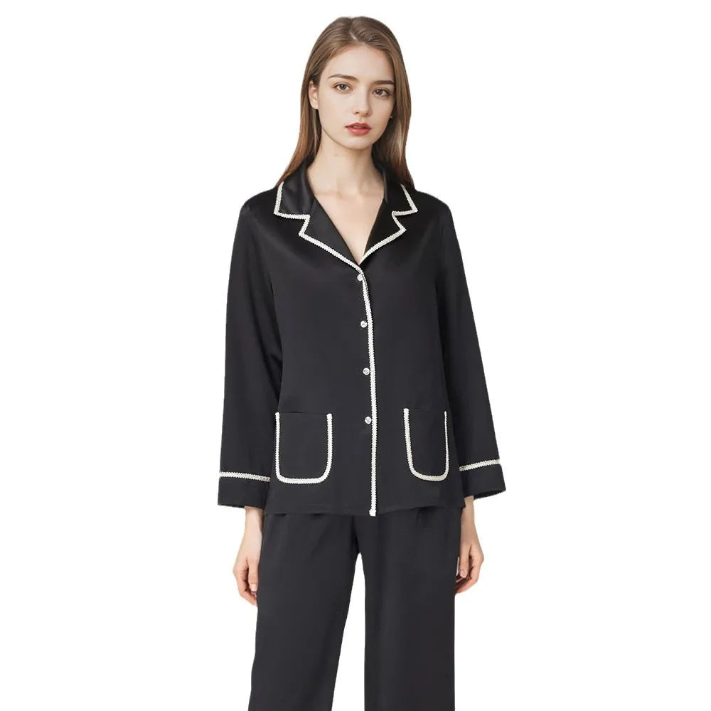 Spring Summer New Women's Heavyweight Mulberry Silk Pajamas Set - Luxury Soft Sleepwear Loungewear Outfit for Comfortable Nightw