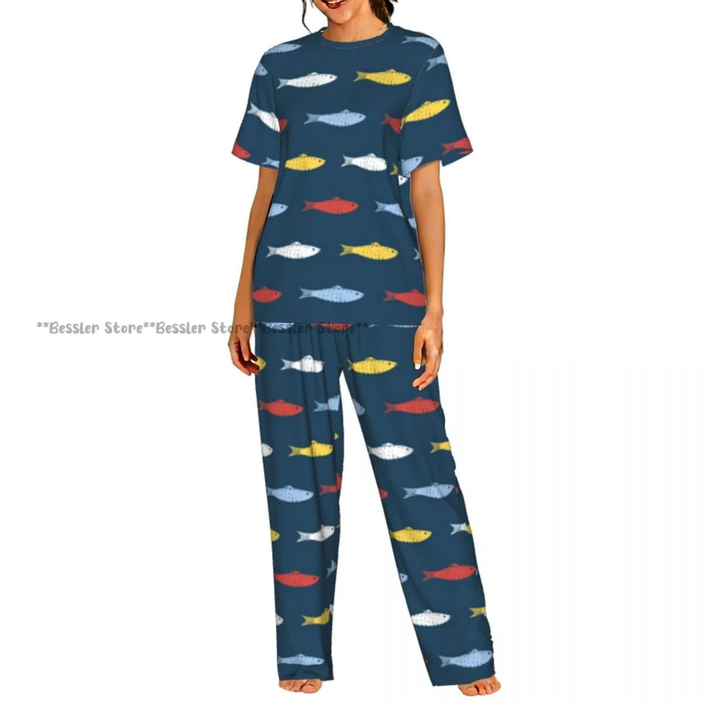 Women's Colorful Fish short sleeve trousers casual pajamas set