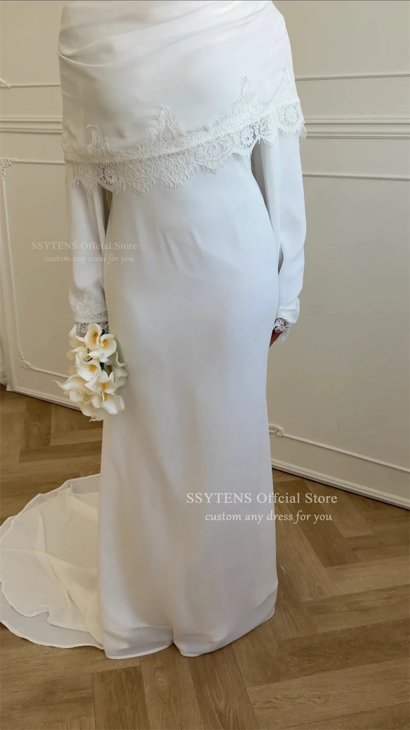 SSYTENS Elegant Modest Wedding Dresses Formal Event Lace Long Sleeve Bride Gowns Button Bride Dress Customized Vestido De Novia