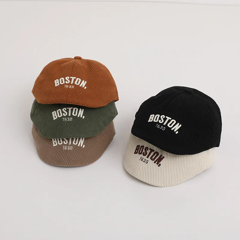Fashion Letter Beret Drawstring Baby Duck Tongue Cap 2-6year Kids Sunshade Visors Autumn Winter Corduroy Children Forward Hat