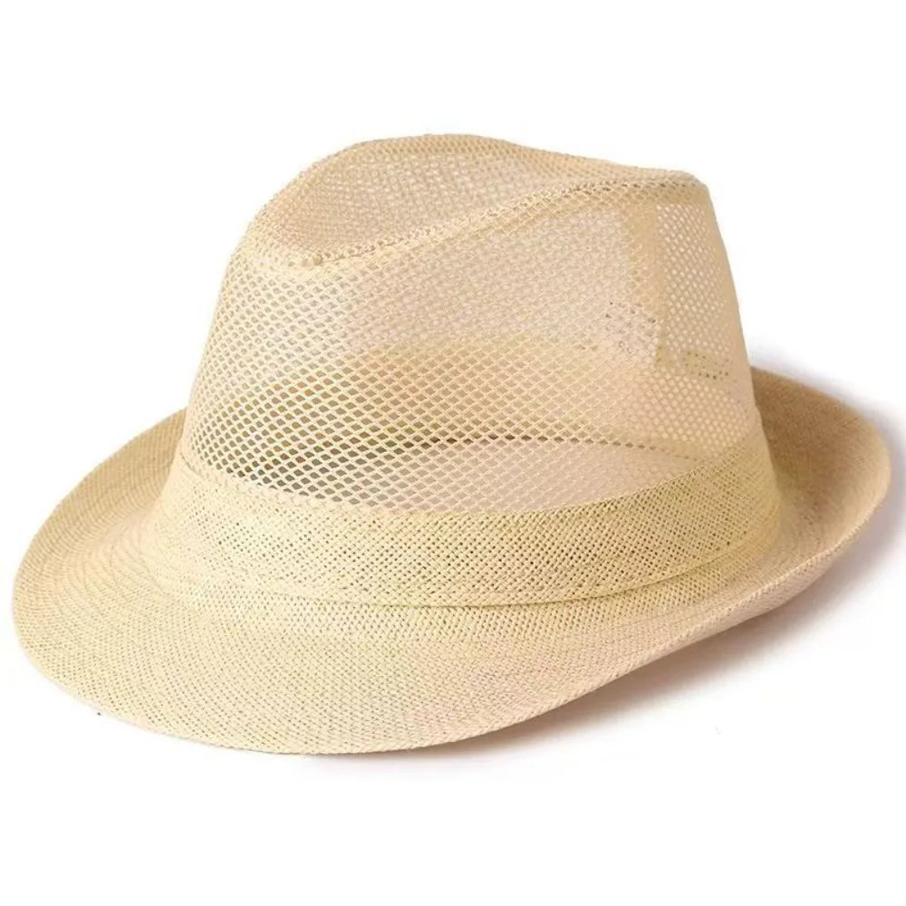 Breathable Mesh Top Hat Lightweight Rolled Brim Hollow Sun Hat Solid Color Sun Protection Beach Jazz Cap Outdoor Activities