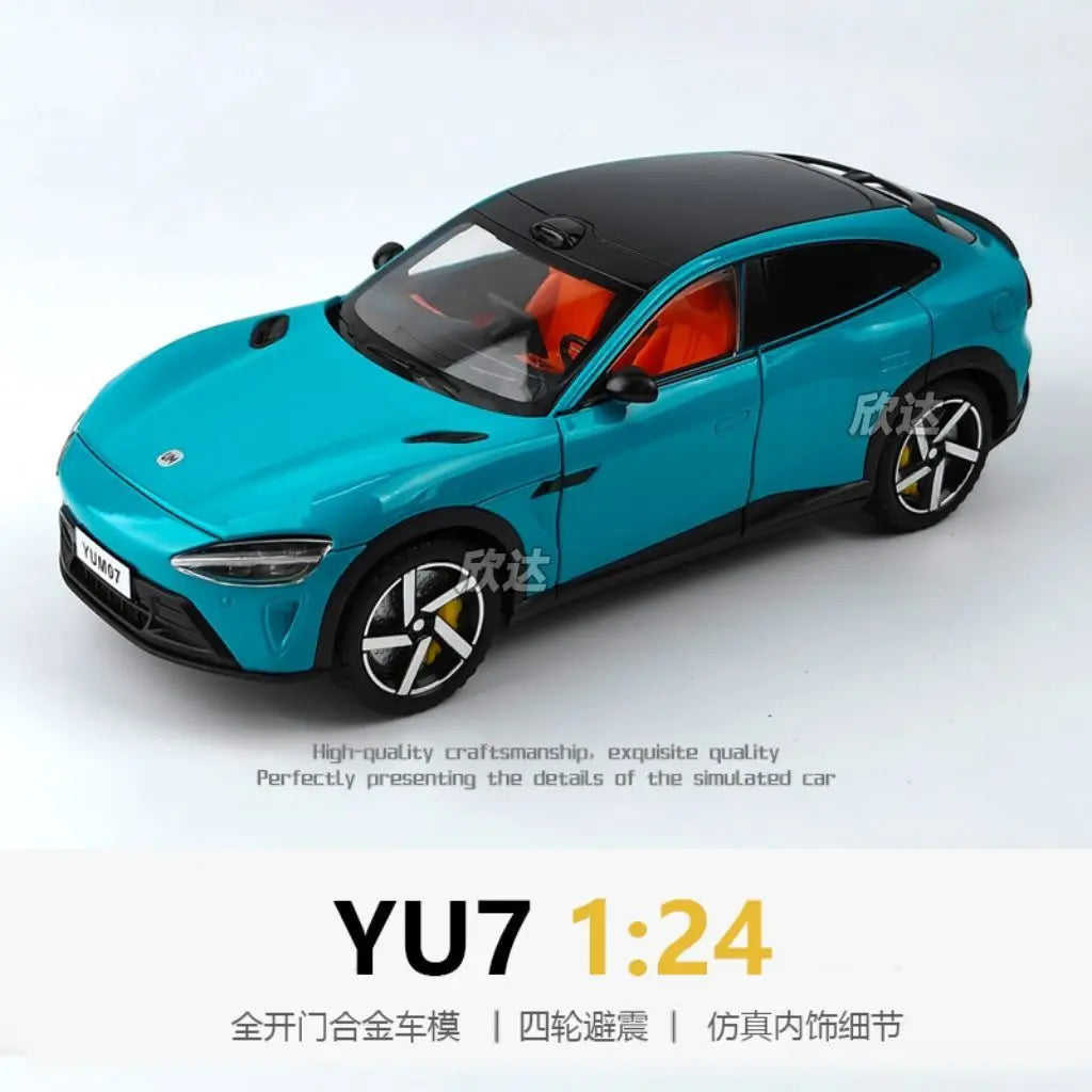 1:24 YU7 Diecast Alloy Electric Car Model with Graffiti Livery Full Open Doors Shock Absorption for Car Collectors Hobby Display