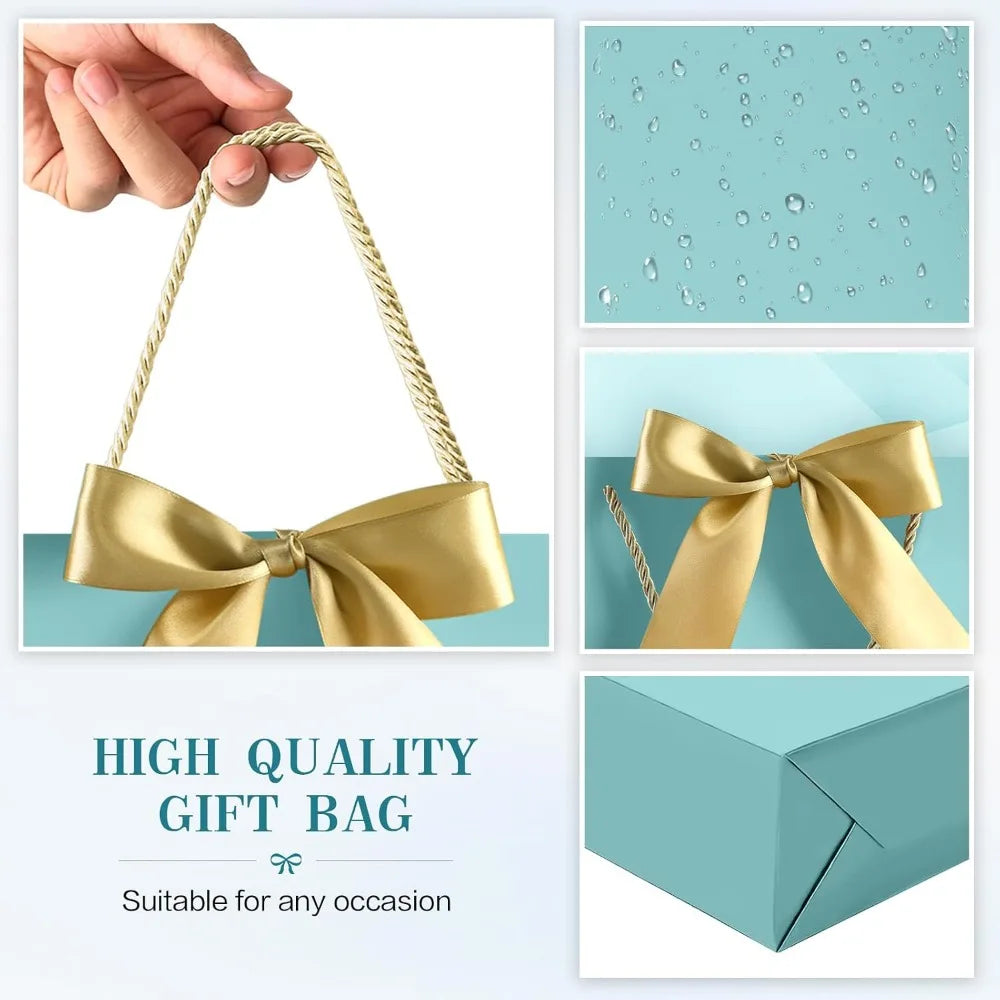 Medium Gift Bags with Handles 13 Inch Gift Bags for Presents with 2 Tissue Paper and 1 Card for Graduation Baby Shower Wedding Birthday Party Fathers Day Mothers Day Baby Blue