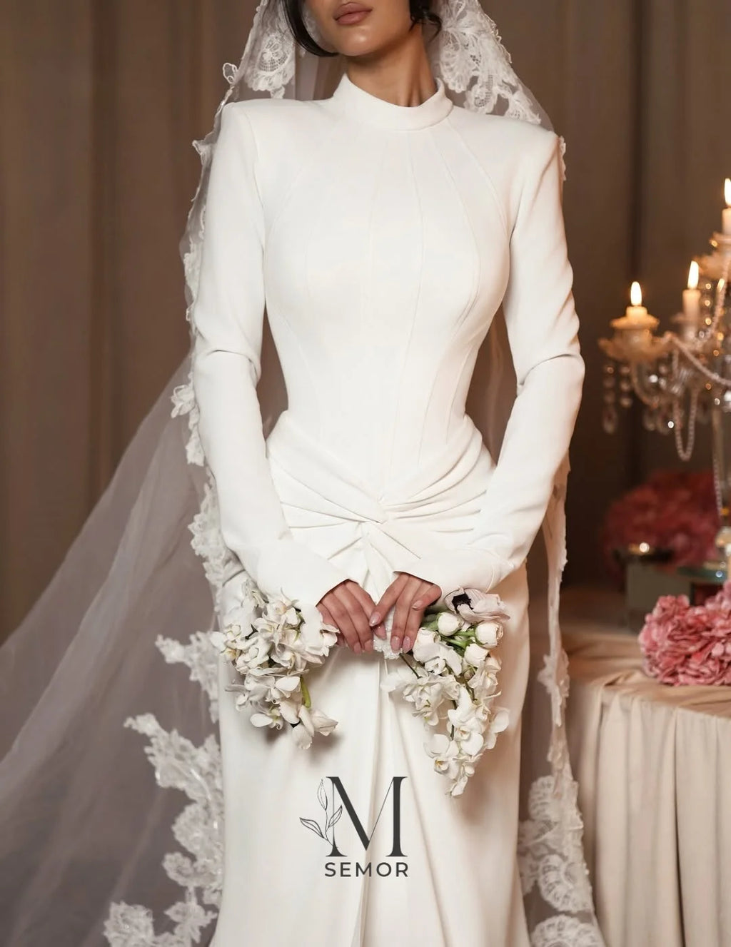 Semor Customized Simple Mermaid Wedding Dresses 2026 O-Neck Full Sleeves Bridal Gowns For Women high quality Dubai فساتين طويلة