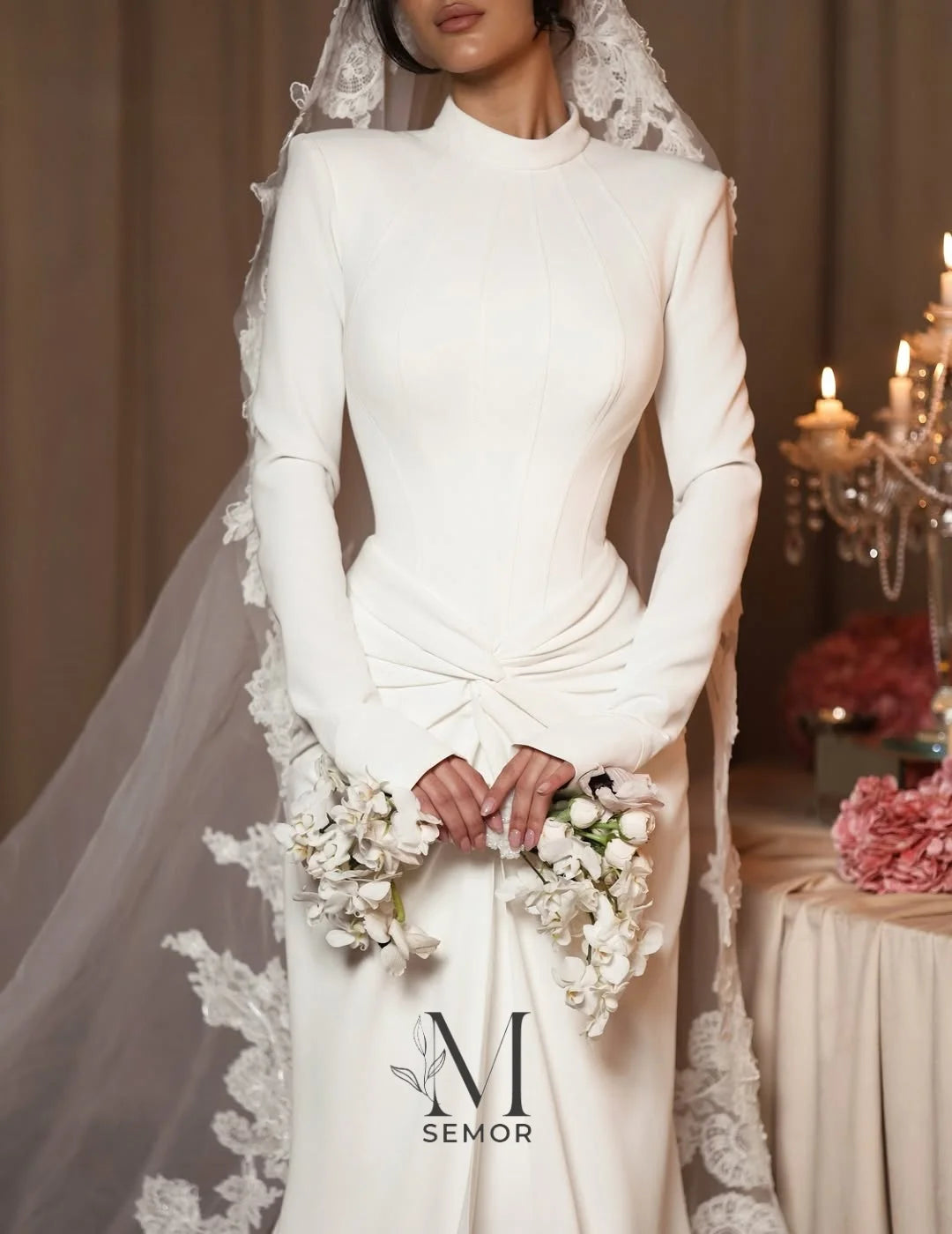 Semor Customized Simple Mermaid Wedding Dresses 2026 O-Neck Full Sleeves Bridal Gowns For Women high quality Dubai فساتين طويلة