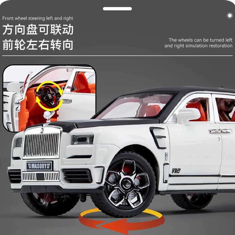 1:24 Rolls Royce Cullinan Mansory Alloy SUV Six Open Parts Four Wheel Shock Steering Light Sound Desktop Display Gift