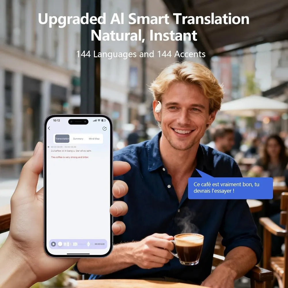 144 Language Real-time Translation Wireless Bluetooth Earbuds, Open Ear Design, with Charging Case, Suitable for Travel