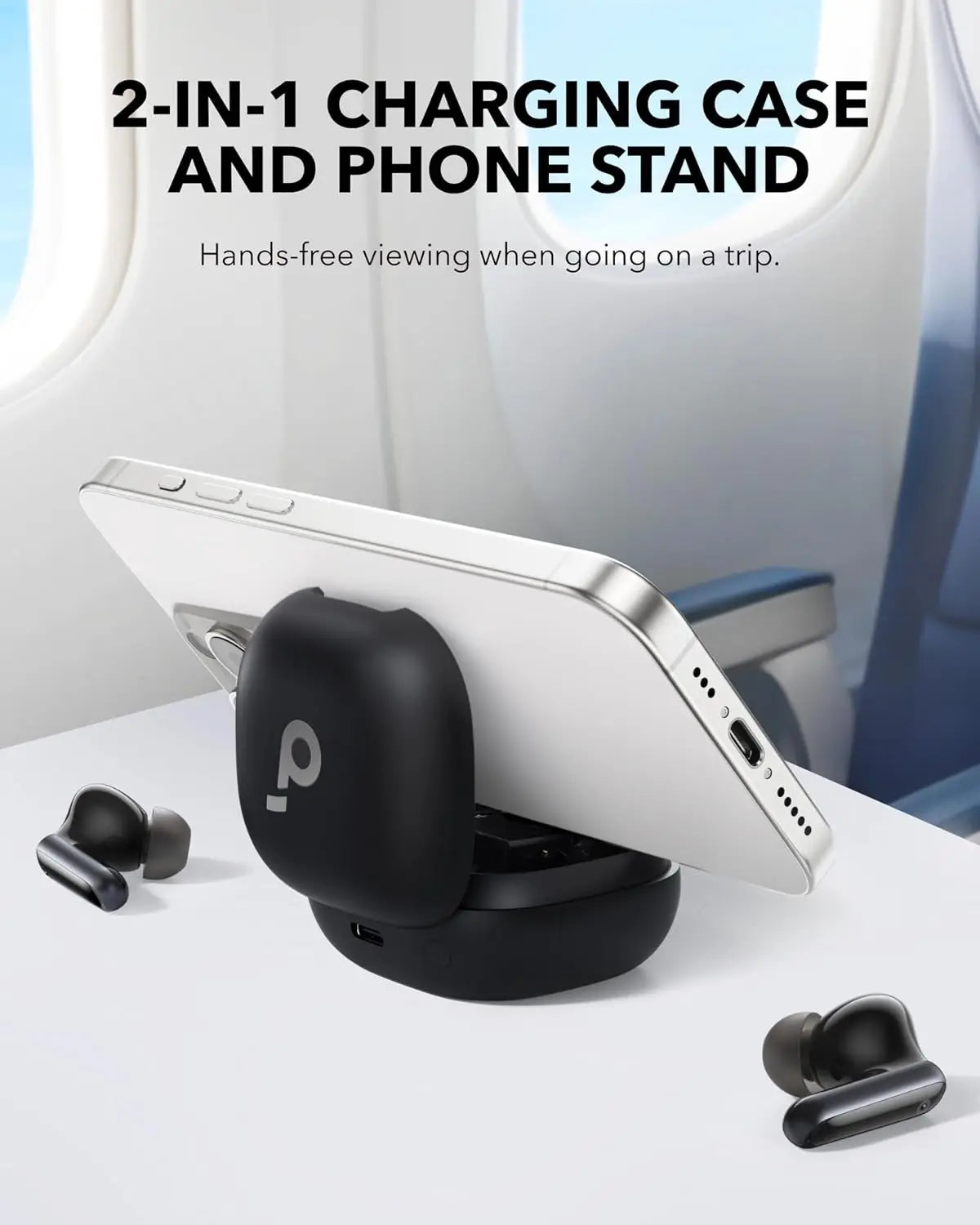Adaptive Noise Cancelling Earbuds, 60H Playtime, 2-in-1 Case Stand, Wireless Charging, Bluetooth 5.3