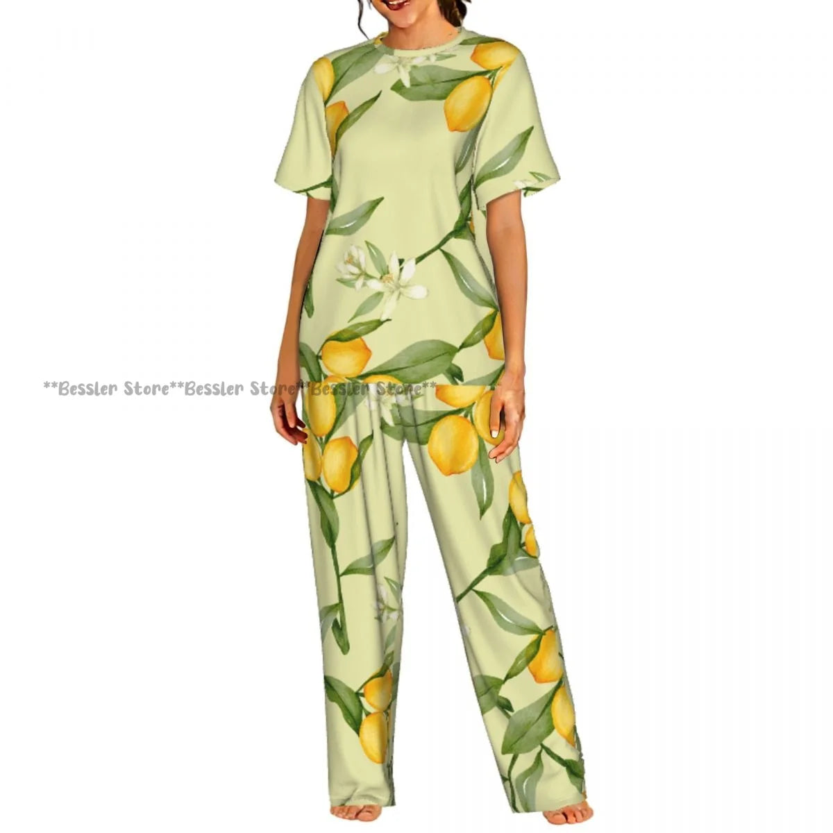 Women's 2-piece set Lobster And Crab With Lemon And Dill Pajamas Short sleeved Top and Pants Sleepwear