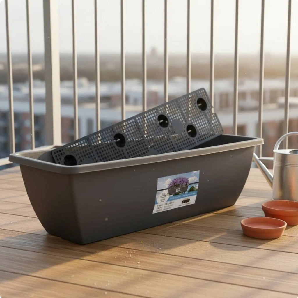 Long Plastic Vegetable Planter Weather Resistant Automatic-Watering Flower Pot Rectangular Planter Integrated Drainage Tray
