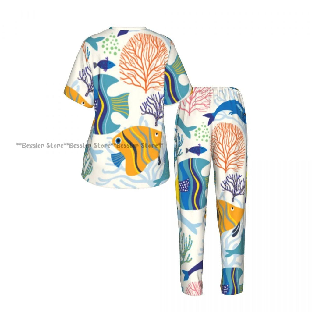 Women's Colorful Fish short sleeve trousers casual pajamas set