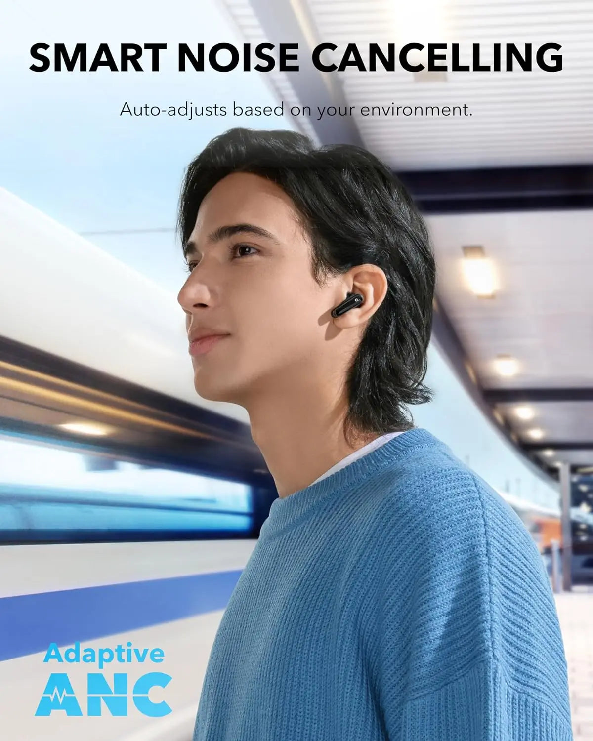 Adaptive Noise Cancelling Earbuds, 60H Playtime, 2-in-1 Case Stand, Wireless Charging, Bluetooth 5.3