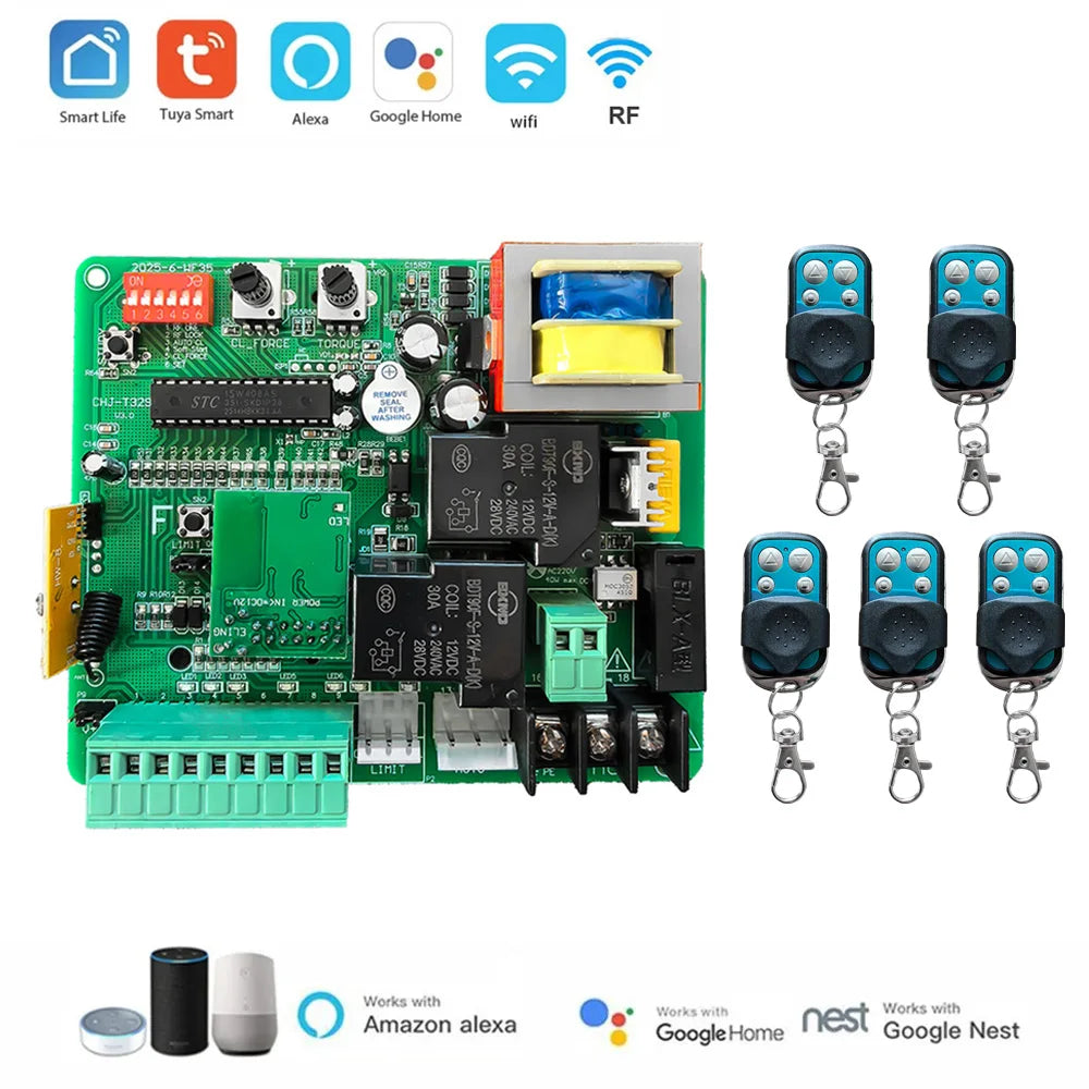 220V-230V AC Sliding Gate Motor Control Board WiFi Tuya Smart App LED Indicator Electric Door Motor with 433mhz Remote Control
