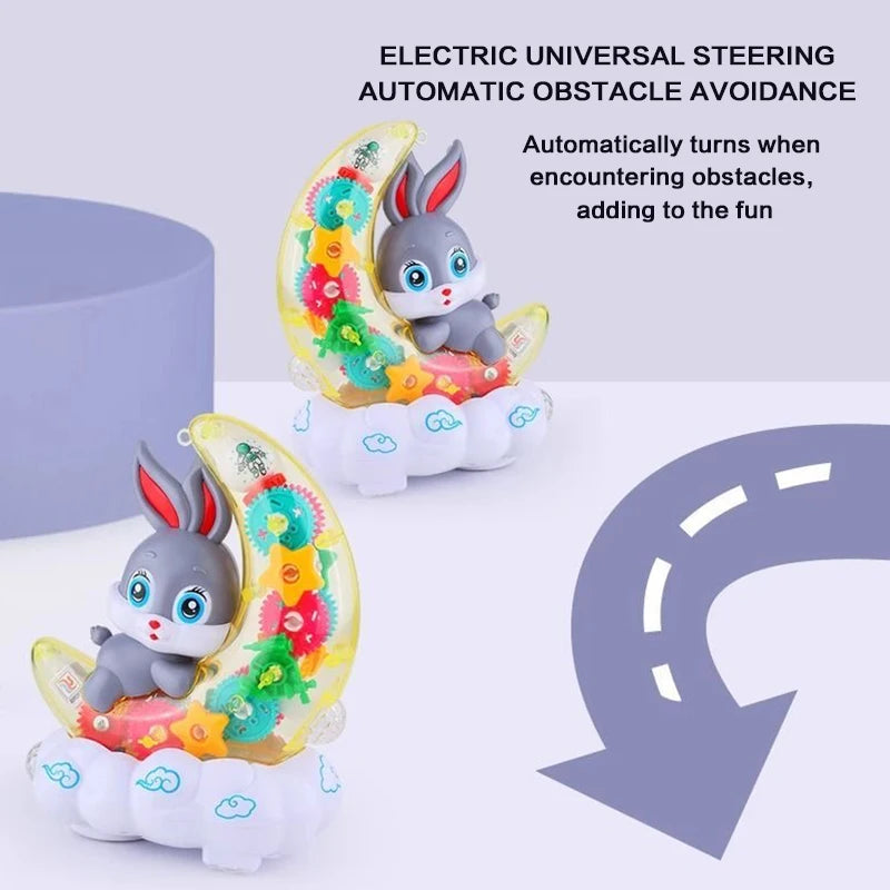 Moon Rabbit Electric Toy Scooter with Transparent Gear Sound & Light - Fun Baby Gift Holiday Rotation Gear Transparent