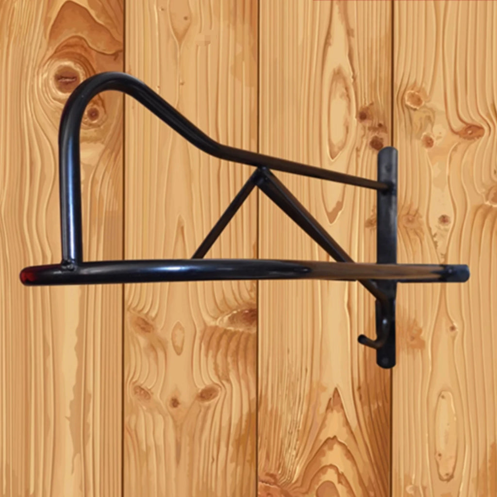 Wall-Mounted Saddle Rack Curved Support Black Metal Saddle Rack Space Saving Organizes Tack Room