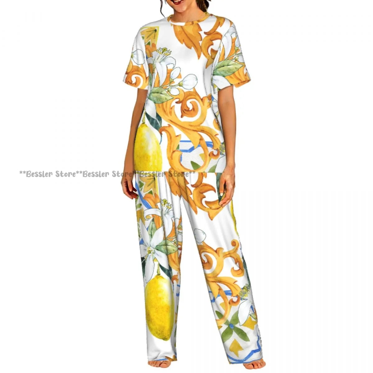 Women's 2-piece set Lobster And Crab With Lemon And Dill Pajamas Short sleeved Top and Pants Sleepwear