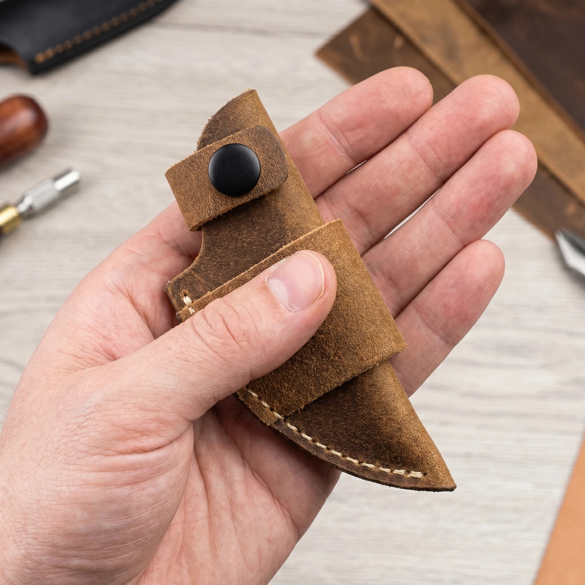 Small Knife Leather Sheath, Tool Replacement, Leather Hand-sewn Retro Leather Sheath, for 32mm Width Knife, Carry Belt Loop