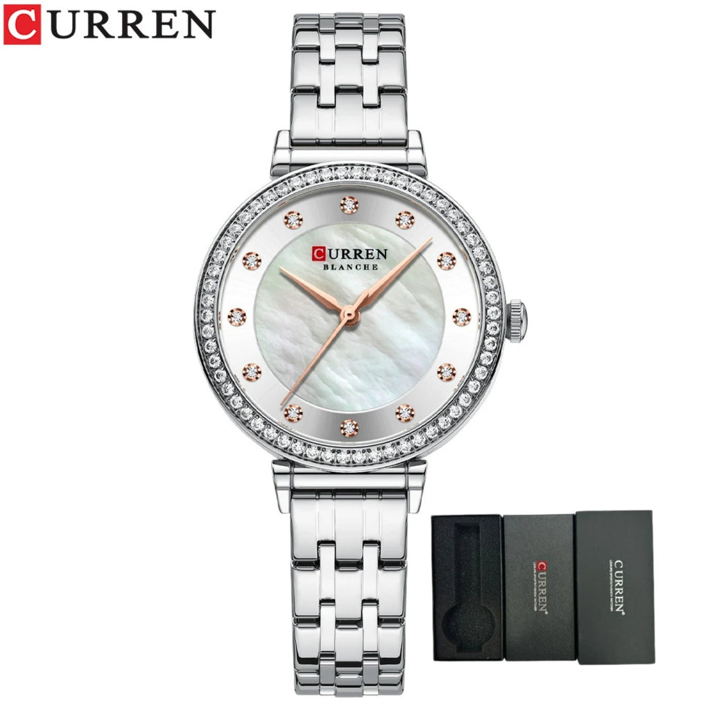 CURREN Top Brand Ladies Simple Fashion Quartz Watch Stainless Steel Classic Elegant Diamond Waterproof Ladies Watch Reloj Mujer