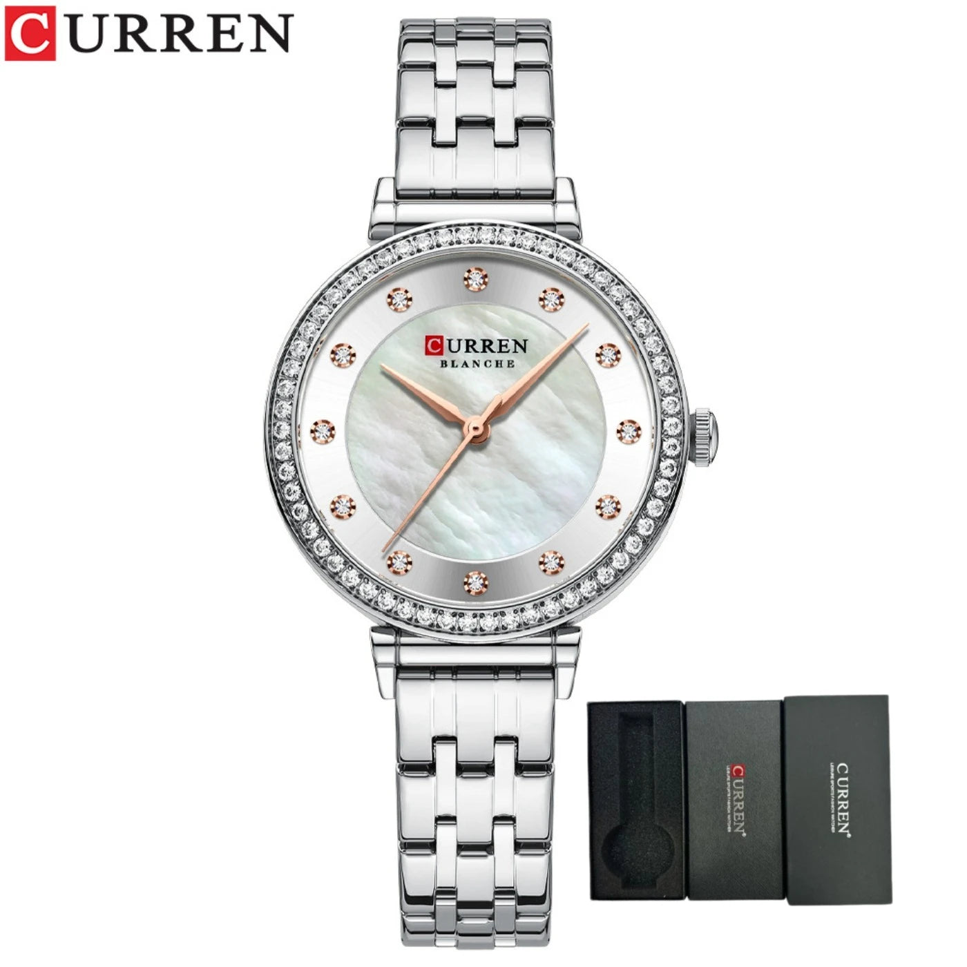 CURREN Top Brand Ladies Simple Fashion Quartz Watch Stainless Steel Classic Elegant Diamond Waterproof Ladies Watch Reloj Mujer