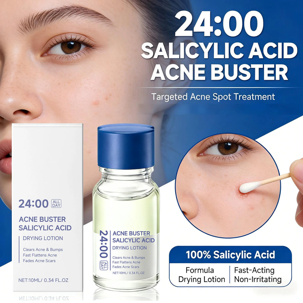 Salicylic Acid Acne Drying Lotion Pimple Remover Serum Fade Marks Shrink Pores Oil Control Face Care with Swabs