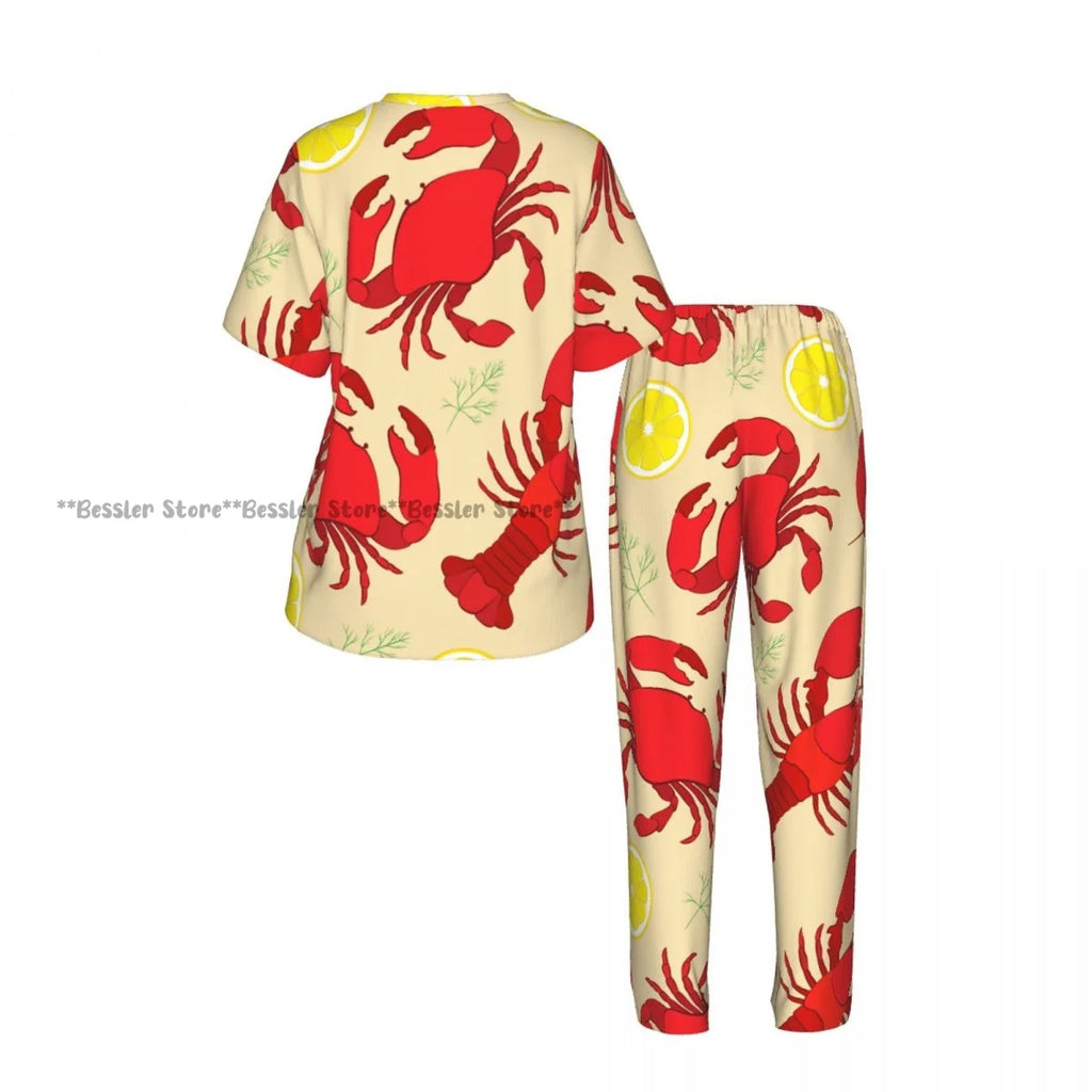 Women's 2-piece set Lobster And Crab With Lemon And Dill Pajamas Short sleeved Top and Pants Sleepwear