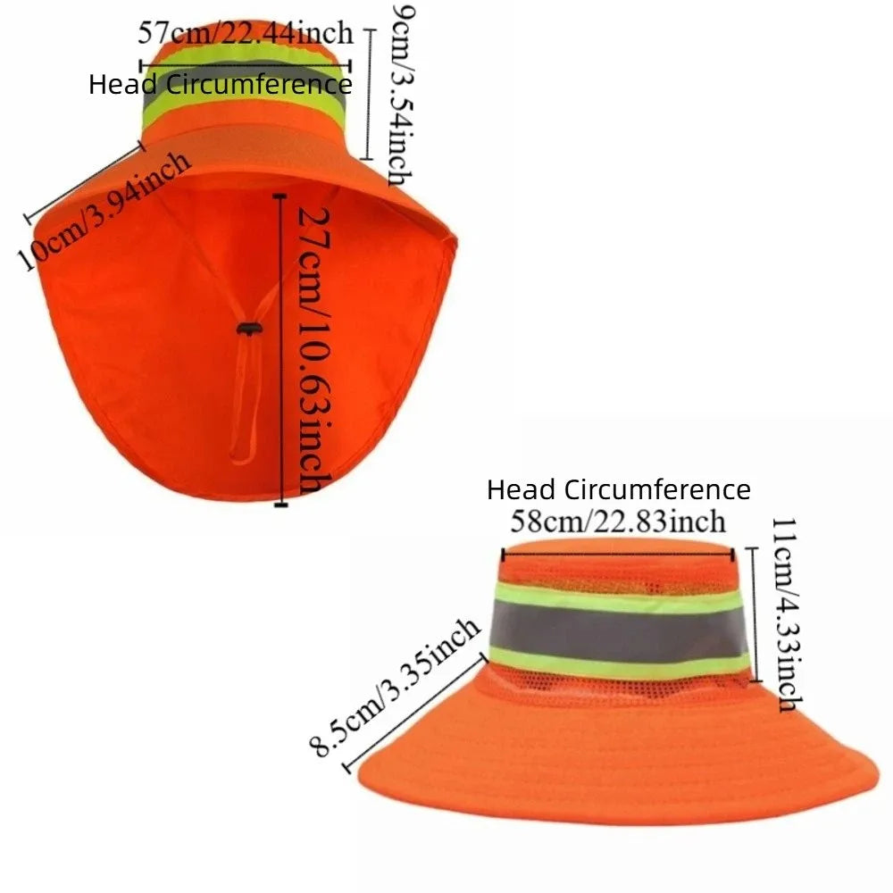 Adjustable Design Reflective Sun Hat Large Brim Sun Protection Anti-UV Bucket Hat Neck Shawl UV Protection