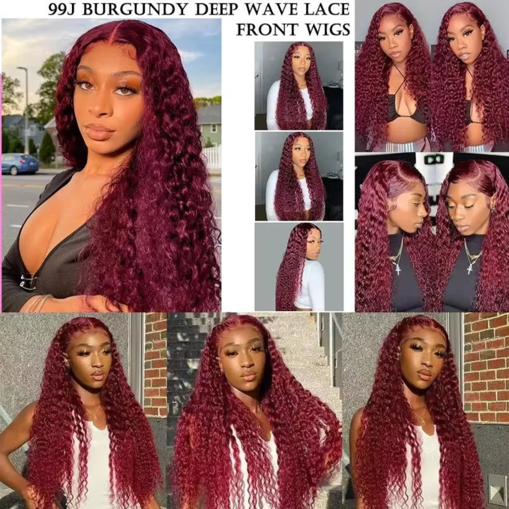 99J Burgundy Red Bone Straight Human Hair Wig 13x6 13x4 HD Transparent Lace Front Wig 200% Density 30 40 Inches Brazilian Cuticle Aligned Remy Hair Pre Plucked Baby Hair Glueless Wig Natural Hairline Soft Silky Long Wigs for Women Daily Party Wear