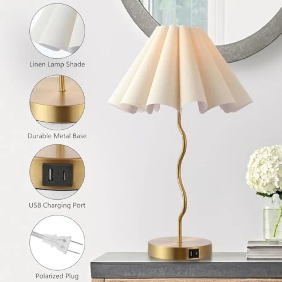 Pleated Table Lamp, Table Lamp for Bedroom, Bedside Lamps for Nightstand with Linen Lampshade, Modern Lamp for Bedroom Home Off