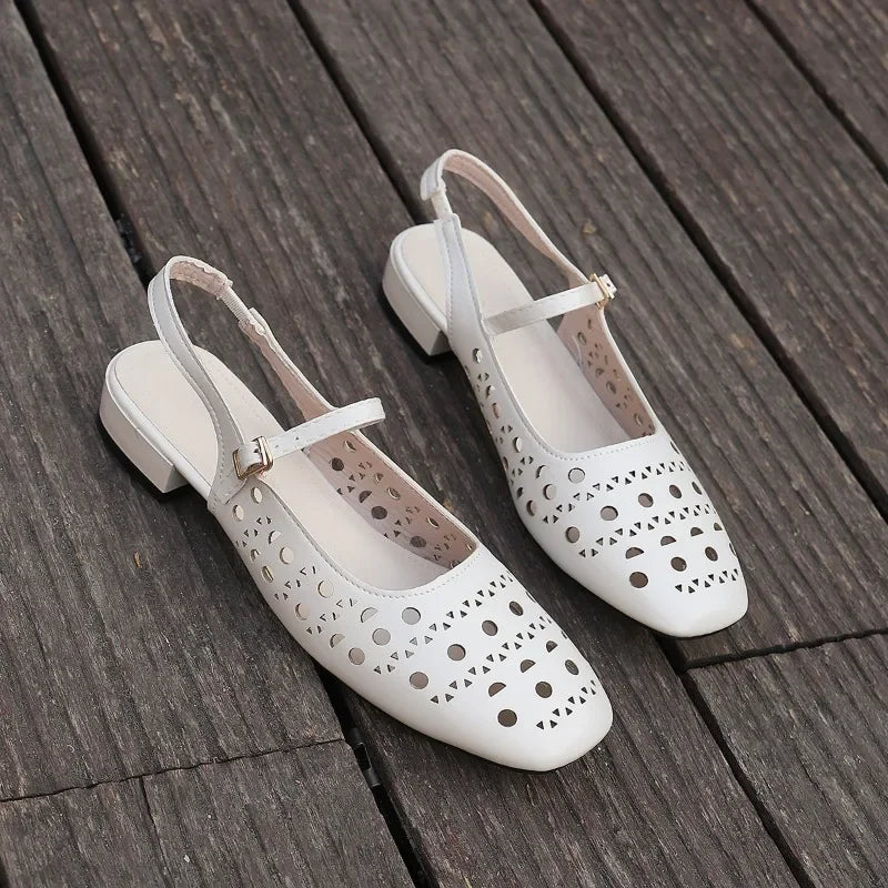 Women Square Toe Geometric Cutout Slingback Mary Jane Sandals Adjustable Single Strap with Metal Buckle Summer Casual Outfits