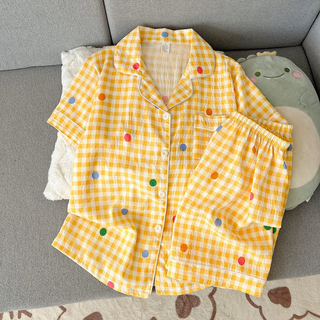 Summer Short-sleeved Cloud Cotton Pajama Set for Women, Comfortable and Trendy, Shorts That Can be Worn Outside, Home Wear Set