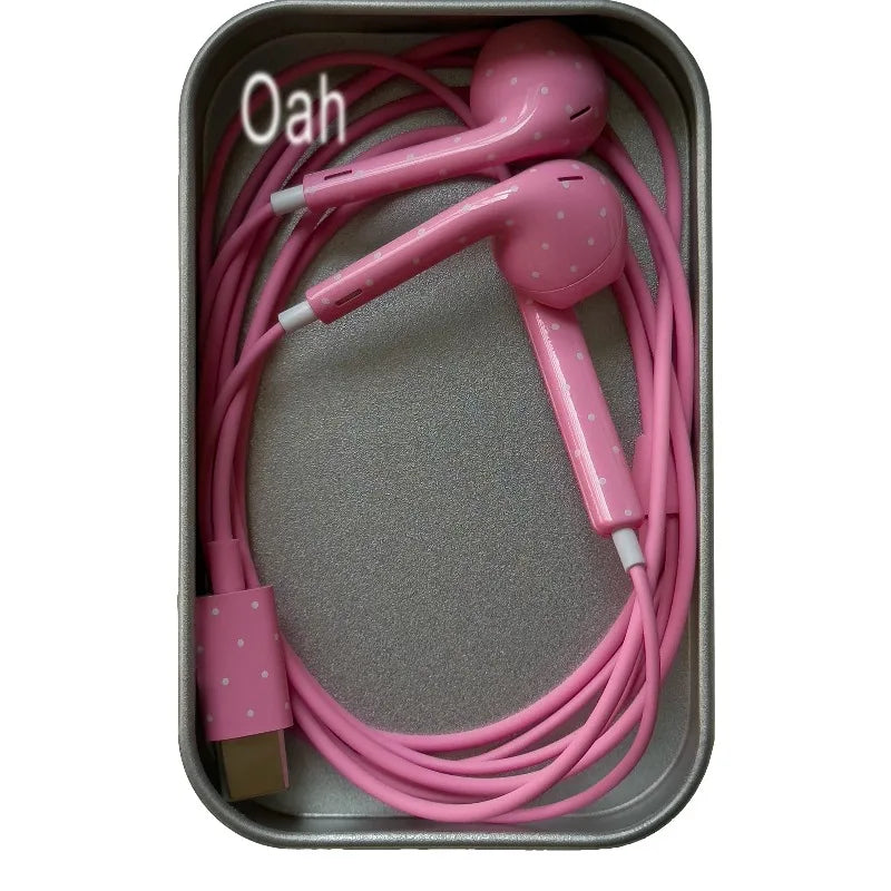 Oah Polka Dot Wired Earphones ABS Material Type-C/Lightning Dynamic Hifi Wired Earphones Digital Audio Headphones Gifts