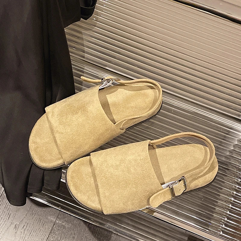 Woomen Sandals Summer New Women's Shoes Suede One-Strap Casual Sandals Flat Comfortable Korean Version Flip-Flops