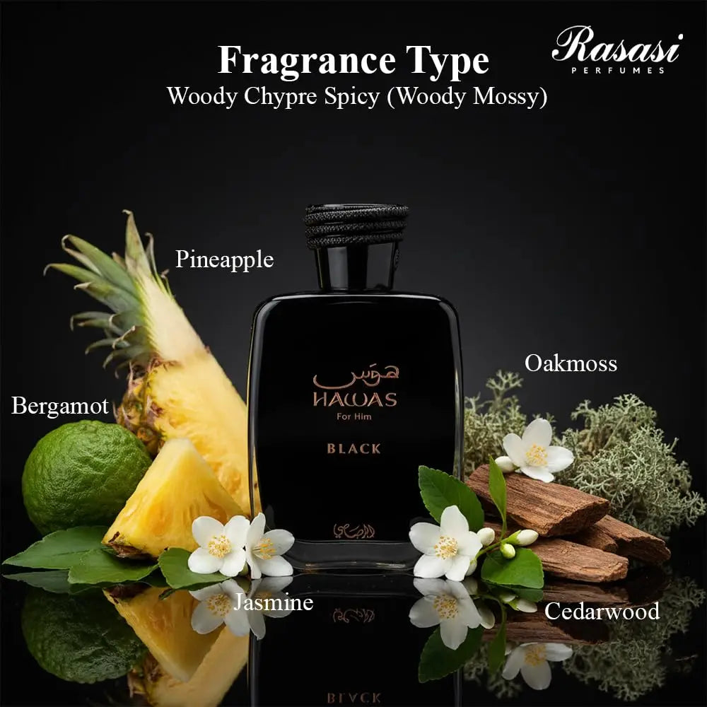 Original Arabic Perfume RASASI HAWAS BLACK For Men Eau De Parfum Hair and body spray 100ML Arabian women's perfume Eastern-Middle Eastern fragrance long lasting fragrance Cologne Pheromone Portable