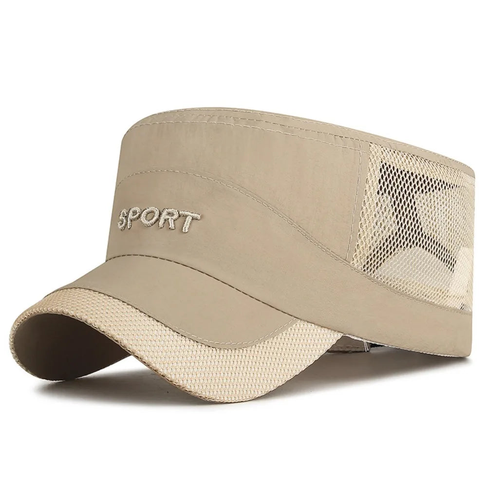 Cool Adjustable Flat Top Cap Breathable Casual Wear Mesh Sun Hat Sun Protection Polyester Quick Drying Cap Summer Outdoor