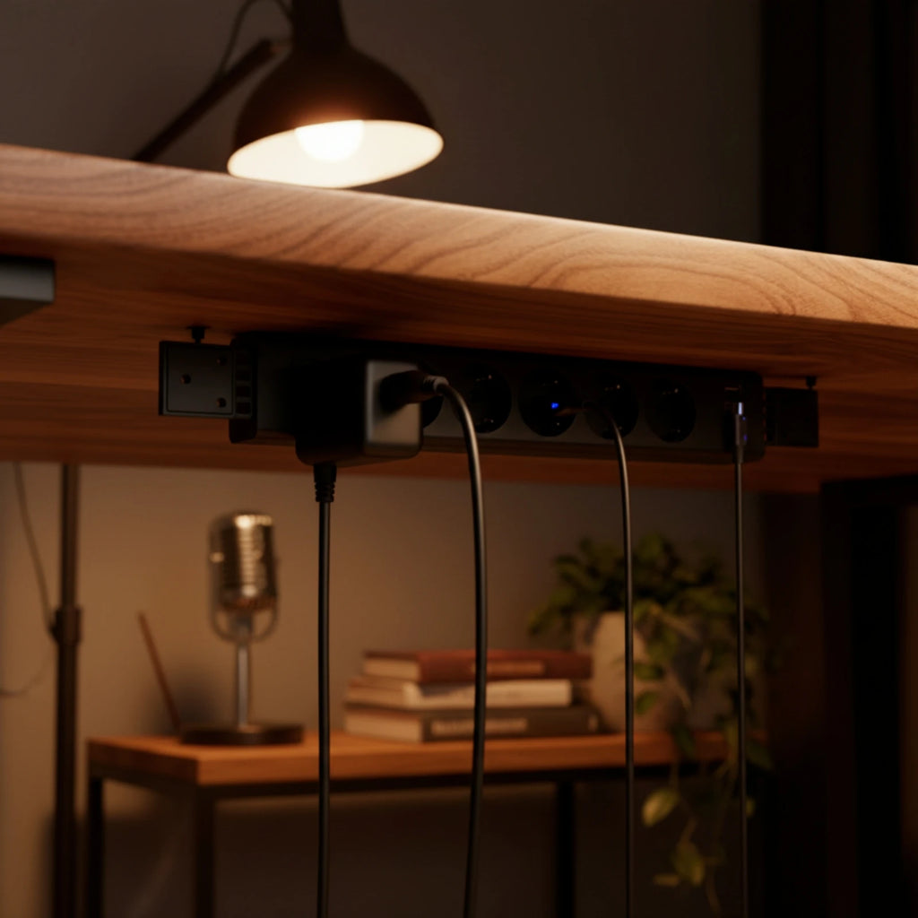 Under Desk Power Strip Space-Saving Power Strip with USB Ports Outlet Safe Ultra-Thin for Telecommuter Workers, Office