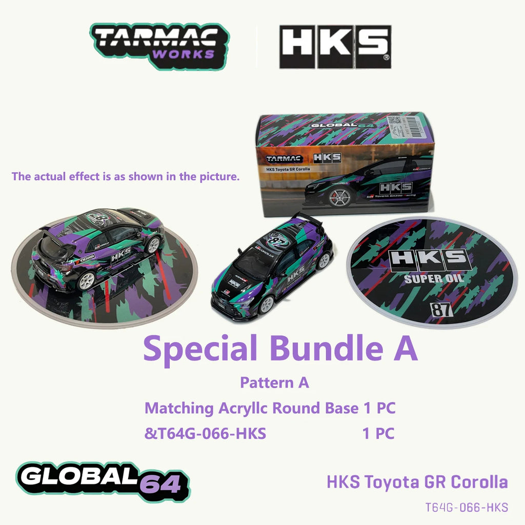 Tarmac Works T64G-066-HKS 1:64 Toyota GR Corolla HKS Co-Branded Purple Green Graphic Livery JDM Diecast Model Car In Stock