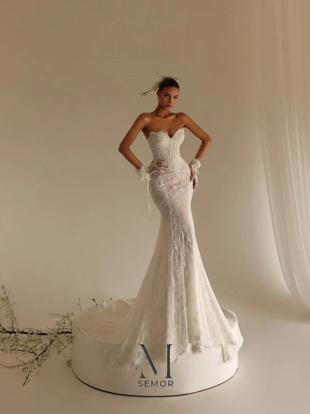 Semor Exquisite Lace Sweetheart Collar Wedding Dress 2026 Sleeveless Mermaid Applique Robe De Mariée with Glove Customized